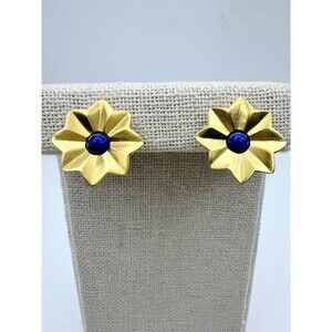Vintage Metropolitan Museum Of Art Flower Clip On Earrings Gold Tone